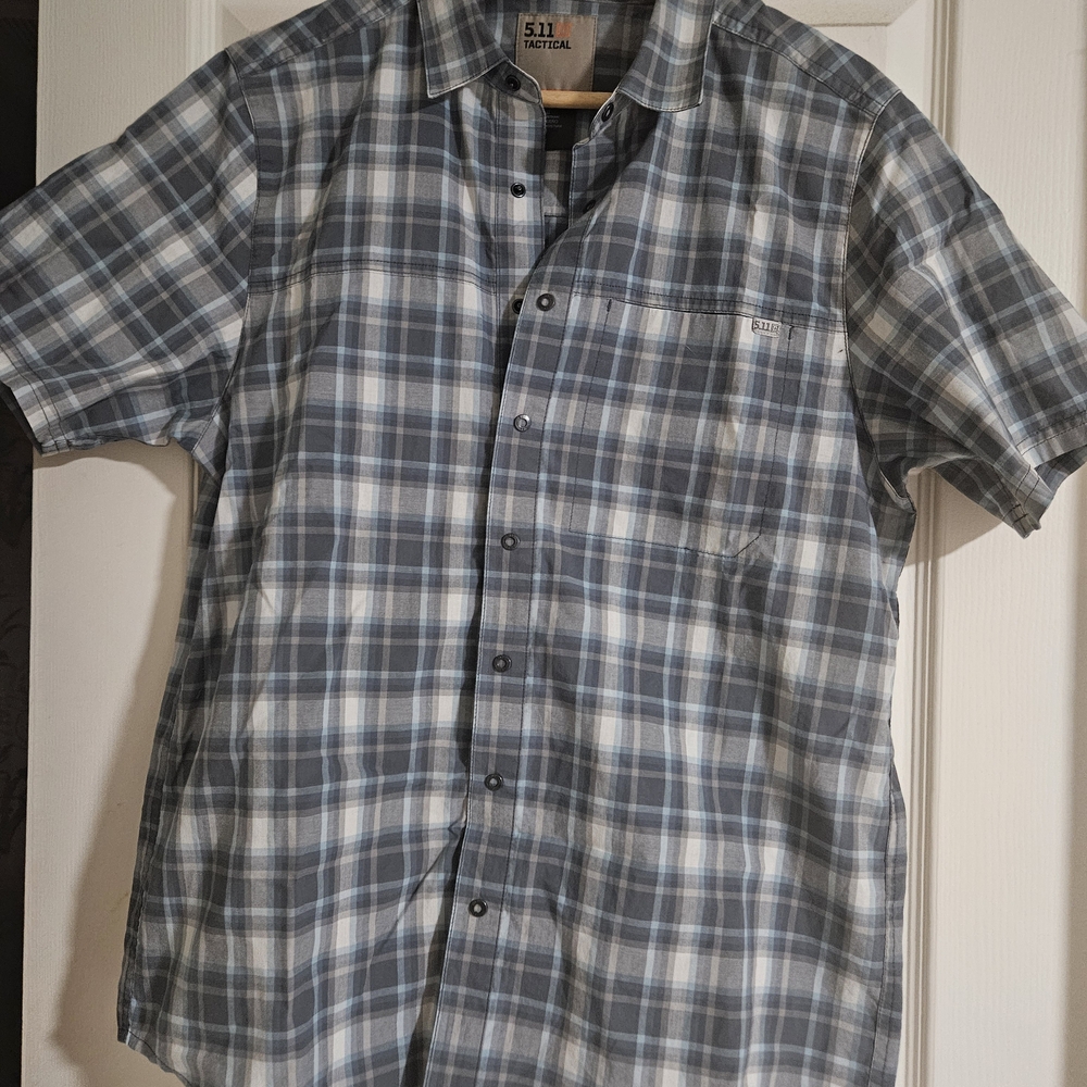 5.11 Tactical Men's Gray and White Plaid Shirt
